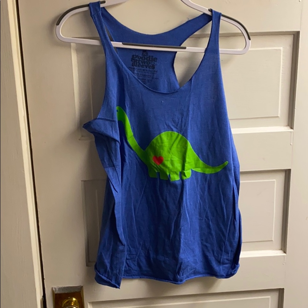 XL Dinosaur heart tank top blue